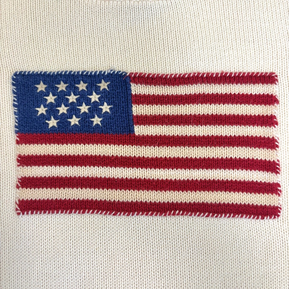Ralph Lauren American Flag Sweater Knit USA Size Medium Cream White - Picture 8 of 15